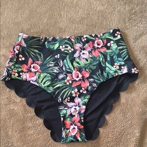Vanilla/Beach Floral High-Waisted Bikini Bottom - Black and Green